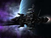 "Cruiser
 at Dawn" This scene of a terran medium cruiser was modeled and rendered with 3D Studio MAX R2. Author: "Jason Lewis"